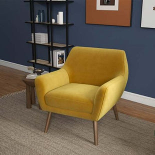 Likeshoppe Gold Velvet Lounge Chair with Walnut Wood Legs – Modern Accent Armchair for Living Room, Bedroom & Lounge Space