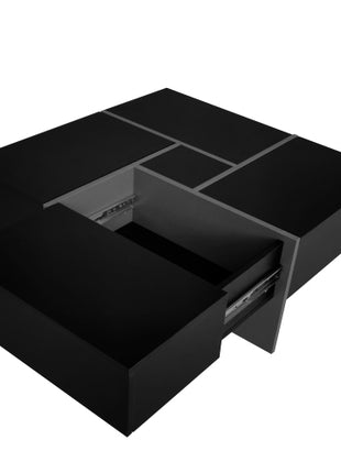 Likeshoppe Modern Square Coffee Table with Hidden Storage – Black High Gloss Lift Top Table with Sliding Expandable Design (31.5")