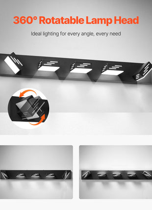 Likeshoppe 40W LED Vanity Light with 5 Rotatable Heads – Modern Waterproof Bathroom Light Fixture for Mirror & Makeup Lighting
