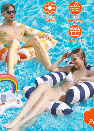 3PCS Inflatable Pool Float Set – Water Hammocks & Drink Snack Float with Air Pump