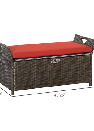 Outdoor Rattan Storage Bench with Cushion – Wicker Patio Storage Seat for Garden, Deck & Poolside