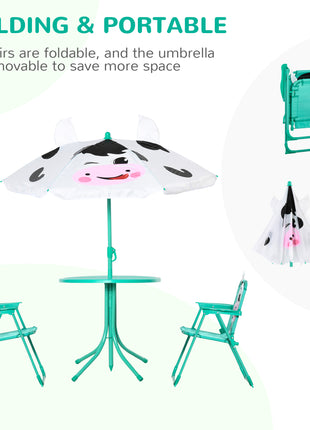 Kids Outdoor Table and Chair Set with Umbrella – 4-Piece Patio Furniture Set for Backyard Play Ages 3–6