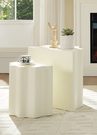 Modern Wavy Edge Fiberglass Side Table Set – Sculptural Coffee Table End Tables (2PCS)
