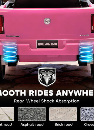 12V Kids Ride on Car, Licensed Dodge RAM 3500 Ride on Toys with Dual Motors, Remote Control for Toddlers, Pink
