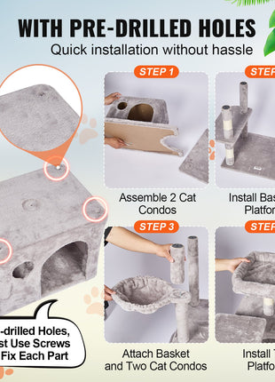 68.5" Cat Tree Tower with Condo & Hammock – Multi-Level Cat Activity Center with Scratching Posts