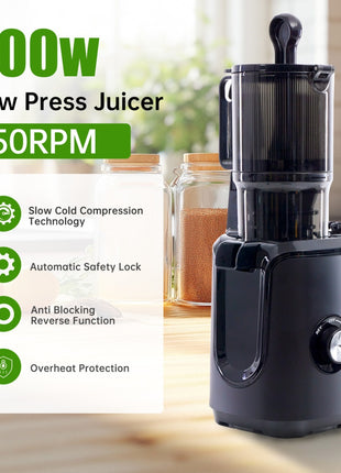 Cold Press Juicer with 4.25" Wide Feed Chute – 200W Slow Masticating Juicer for Whole Fruits