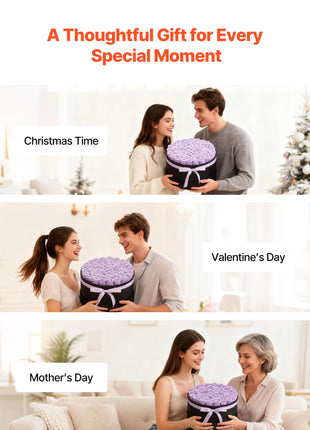 50 Preserved Roses Lavender Purple Round Box – Forever Flowers Gift for Women Wife Mom Anniversary Valentine’s Day