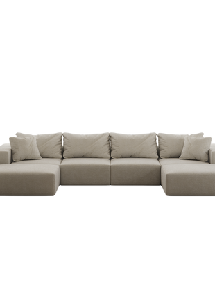 Likeshoppe Oversized Cloud Modular Sectional Sofa – 162" Beige Chenille L-Shaped Living Room Couch with 6 Pillows