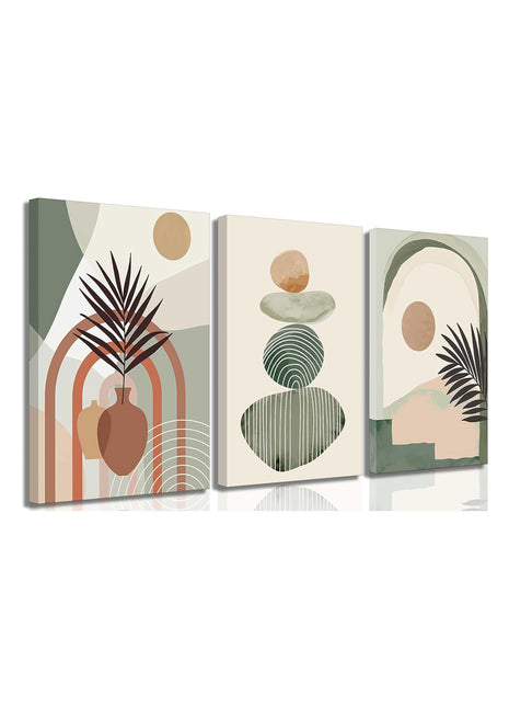 3-Piece Boho Botanical Canvas Wall Art Set (12” x 16” Framed &amp; Ready to Hang)