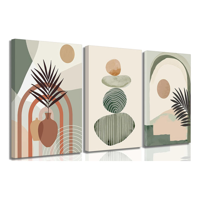 3-Piece Boho Botanical Canvas Wall Art Set (12” x 16” Framed &amp; Ready to Hang)