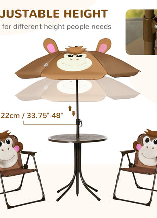 Kids Outdoor Table and Chair Set with Umbrella – Monkey 4-Piece Patio Furniture Set for Backyard Ages 3–6