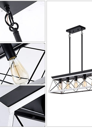 Likeshoppe 5 Light Farmhouse Chandelier White & Black – Rustic Wood & Iron Dining Room Ceiling Light with Adjustable Height (E26 Dimmable)