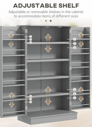 5-Tier Kitchen Pantry Cabinet with Spice Rack – Space-Saving Storage Cupboard with Adjustable Shelves (Gray)