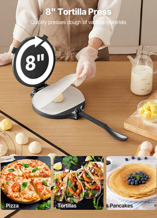 Likeshoppe Choice-Cast Iron Tortilla Press with 10.5" Non-Stick Pan – 8" Manual Roti &amp; Flatbread Maker