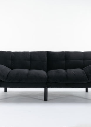 Likeshoppe Convertible Folding Sofa Bed – Modern 2-Seater Upholstered Couch with Adjustable Backrest & Armrests (Black)