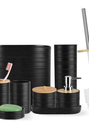 8Pcs Bathroom Accessories Set with Trash Can, Soap Dispenser & Bamboo Tray