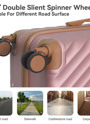 Rose Gold 3 Piece ABS Luggage Set with TSA Lock & Spinner Wheels