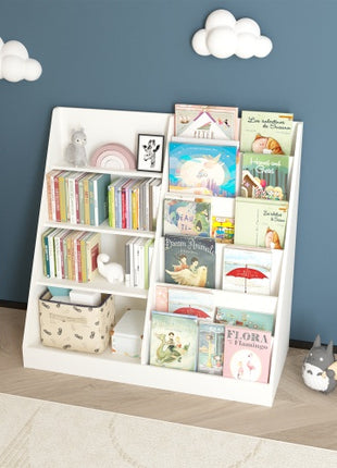 Kids Bookshelf & Toy Storage Organizer – 4 Tier Wooden Bookcase for Kids Room