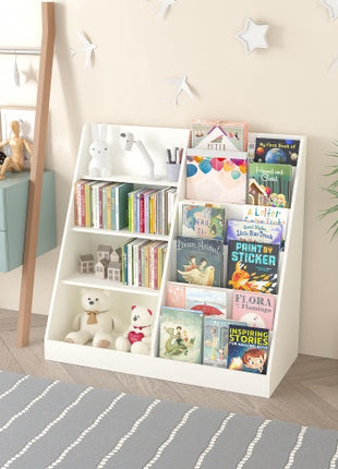 Kids Bookshelf & Toy Storage Organizer – 4 Tier Wooden Bookcase for Kids Room