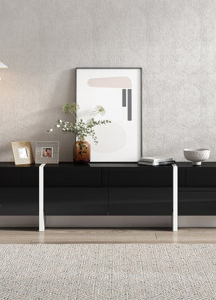 Likeshoppe Modern TV Stand for 80 Inch TV – Black & White High Gloss TV Console with Storage Drawers & Cabinets