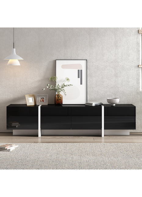 Likeshoppe Modern TV Stand for 80 Inch TV – Black & White High Gloss TV Console with Storage Drawers & Cabinets