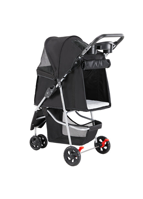 Foldable Pet Stroller for Cats & Dogs – Travel Cart with Storage Basket & Lockable Wheels