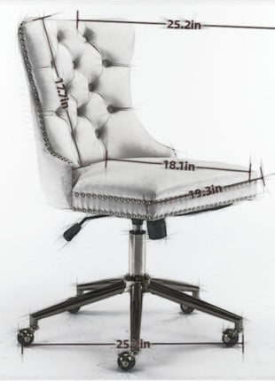 Likeshoppe Velvet Fabric Tufted Button Home Office Chair, Adjustable Office Chair Swivel Office Chair