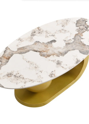 Modern Oval Marble Coffee Table with Gold Stainless Steel Base – 47" Luxury Table
