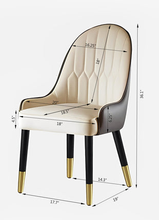 Likeshoppe Dining Chair With PU Leather White And Brown Metal Legs Set Of