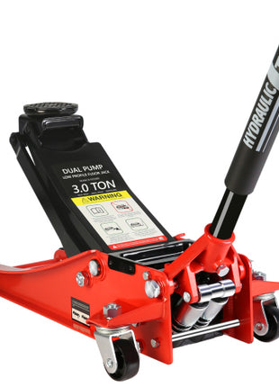 3 Ton Hydraulic Floor Jack Low Profile – Dual Piston Quick Lift Racing Jack (3.3”–18.5”) for Cars, Trucks & SUVs