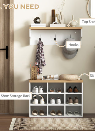 2-in-1 Entryway Coat Rack Shoe Bench – Hall Tree with Hooks & Shoe Storage Shelf