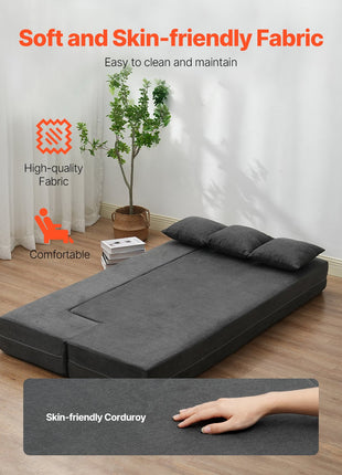 Convertible Folding Sofa Bed Chair with Lumbar Pillow – Floor Sleeper Lounge Chair with Washable Cover for Small Spaces