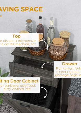 Tilt-Out Kitchen Trash Can Cabinet – Hidden Garbage Bin Storage with Drawer and Wood Top (Charcoal Gray)