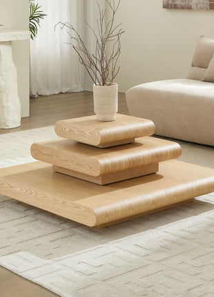 3 Piece Modular Stacking Coffee Table – Natural Wood Square Coffee Table for Living Room LS2
