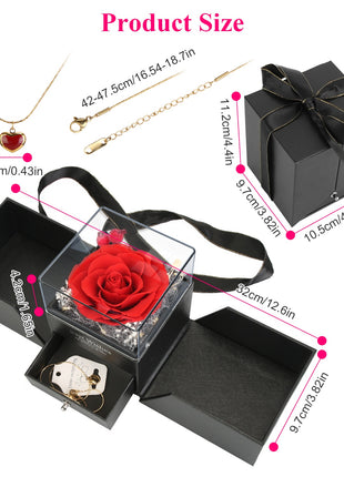 Preserved Red Rose with Heart Necklace – Eternal Real Rose Gift Box for Women
