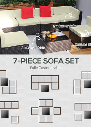 Likeshoppe 7 Piece Outdoor Rattan Sectional Sofa Set with Cushions & Glass Table – Modular Patio Furniture for Backyard, Garden & Outdoor Seating