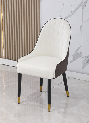 Likeshoppe Dining Chair With PU Leather White And Brown Metal Legs Set Of