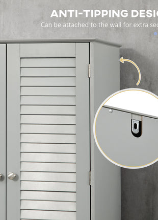 Tall Narrow Bathroom Storage Cabinet – Freestanding Linen Cabinet with Adjustable Shelves (Gray)