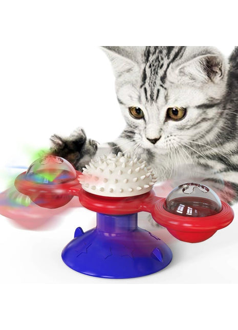 Interactive Windmill Cat Toy with LED Light Ball – Suction Cup Indoor Cat Entertainment Set