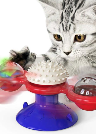 Interactive Windmill Cat Toy with LED Light Ball – Suction Cup Indoor Cat Entertainment Set