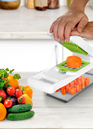 12-in-1 Vegetable Chopper Slicer Dicer Set – Kitchen Food Cutter with Container & Graters