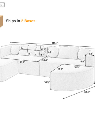 114.9" Modular Bouclé Sectional Sofa – U-Shaped Boneless Couch with Deep Seats