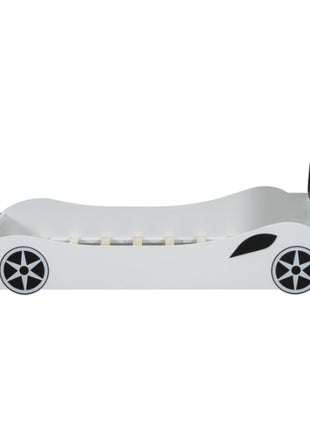 Likeshoppe Wood Twin Size Race Car-Shaped Platform Bed With LED And Upholstered Backrest, White