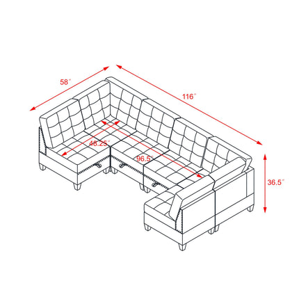 U shape Modular Sectional Sofa; DIY Combination; includes Four Single Chair and Two Corner; Black Velvet - Likeshoppe 