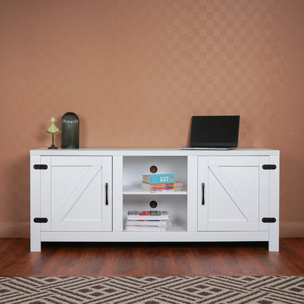 TV1- Modern Farmhouse Double Barn Door TV Stand for TVs up to 65 Inches, 58 Inch, White color - Likeshoppe 