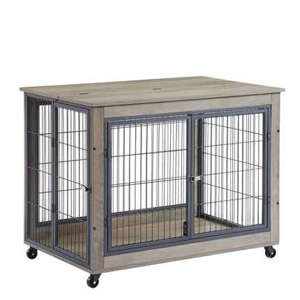 AB6- Furniture Style Dog Crate Side Table on Wheels with Double Doors and Lift Top. - Likeshoppe 