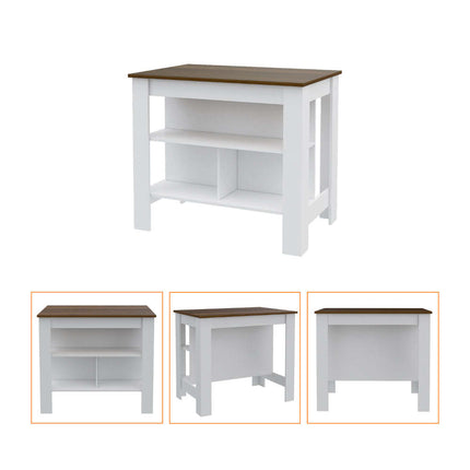 PA4- Norfolk 2 Piece Kitchen Set, Kitchen Island + Upper Wall Cabinet , White /Walnut - Likeshoppe 