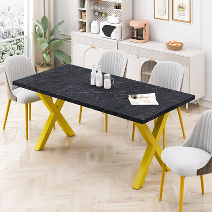 DT2- (TABLE ONLY) 70.87\"Modern Square Dining Table with Printed  Marble Table Top+ X-Shape Table Leg - Likeshoppe 