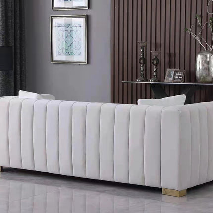 F2- A modern channel sofa take on a traditional Chesterfield,White color,3 seater - Likeshoppe 