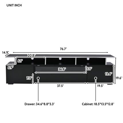 TV14-TREND Modern TV Stand with Push to Open Doors, UV High-Gloss Entertainment Center with Acrylic Board for TVs Up to 80", Stylish TV Cabinet with LED Color Changing Lights for Living Room, Black - Likeshoppe 